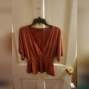 Rust brown cropped blouse batwong sleeve